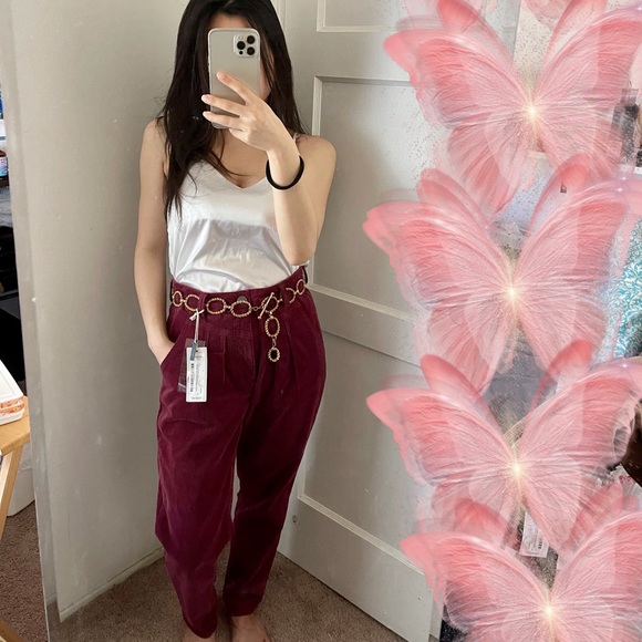 Red Corduroy High Waist Pants - Picture 3 of 7